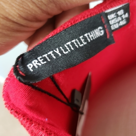 PRETTY LITTLE THING Cut Out Ruched Mesh Maxi Dress Red Sz 14 - Picture 7 of 9